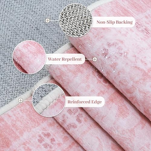 LIVEBOX 8x10 Pink Area Rug for Living Room, Vintage Soft Washable Bedroom Area Rugs, Non-Slip Foldable Floral Rug, Indoor Carpet for Dining Room Nursery Dorm Home Decor thumbnail 4