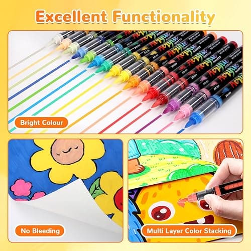 Infiart 120 Colors Acrylic Paint Markers Brush Tip, Automatic Ink Control Acrylic Paint Pens Waterproof Acrylic Markers Set for Holiday Decorations, Stone, Wood, Glass, DIY & Art Supplies thumbnail 7