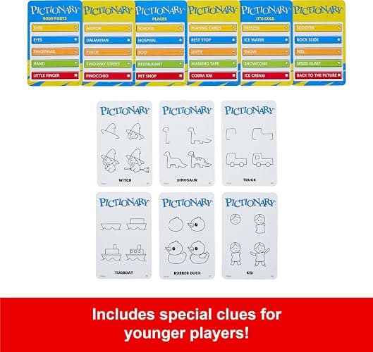 Mattel Games Pictionary Family Board Game for Kids, Adults and Game Night for 2 Teams with Erasable Markers, Boards and Sand Timer thumbnail 4