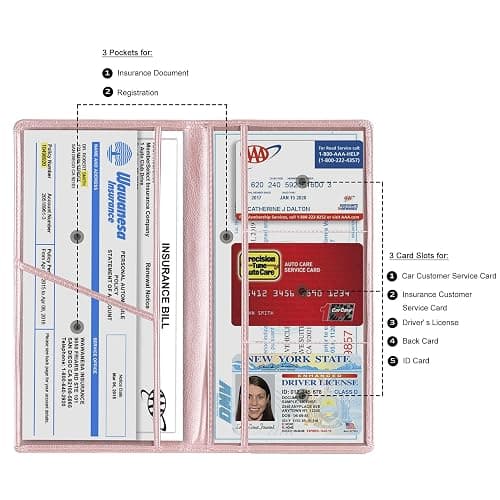 TOURSUIT Car Registration and Insurance Card Holder, Vehicle License Document Glove Box Compartment Organizer, Interior Car Accessories for Women Men Teens (Rose Gold) thumbnail 4