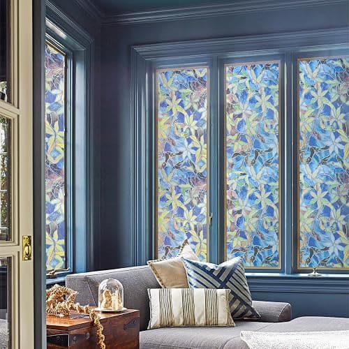 JOLIHOME Gebeizt Glas Fensterfolie Privatsphäre Fenster Aufkleber Blume und Blatt-Muster Dekorativ Mattiert Anti UV Statisch Haftend Vinyl-Folie Rolle für Haus Schlafzimmer Schutz 44.5x200cm - Image 1