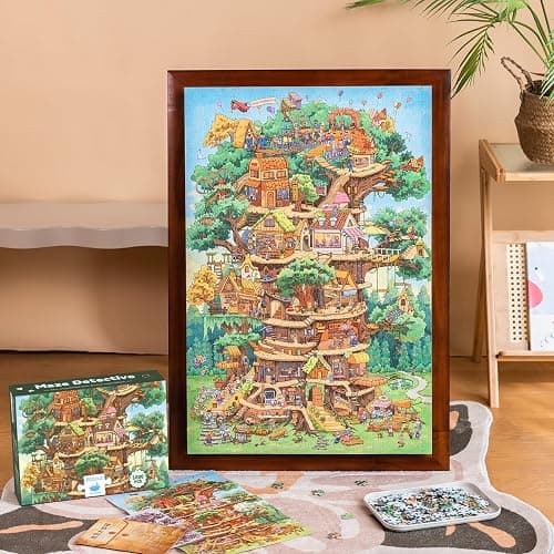 MOMIBOOK 1000 Piece Puzzle for Adults Jigsaw Puzzles of The Wonderful Tree House Expedition, Luminous Painting Image Challenging Hard Impossible Puzzle Unique Funny Party Christmas Birthday Gifts thumbnail 9