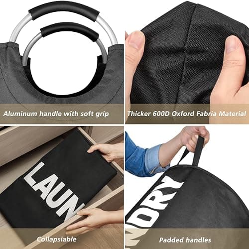 Maxsilan 90L Large Laundry Basket, Freestanding Tall Clothes Hamper, Collapsible Laundry Bag, Black thumbnail 7