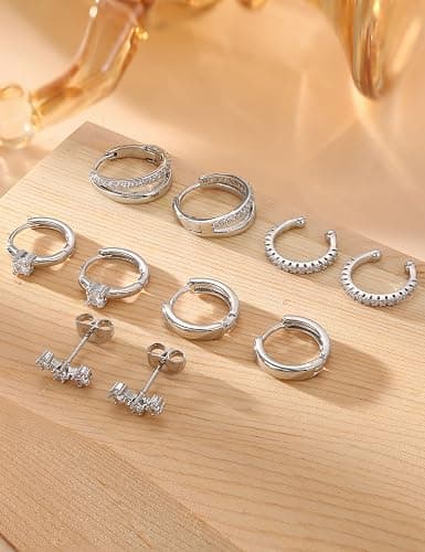 Sanfenly Gold Earrings Gold Hoop Earrings for Women Trendy Dainty Stud Earrings 14K Gold Plated Earrings Small Double Gold Silver Hoop Earrings for Women Lightweight Huggie Cartilage Earrings Set Gold Jewelry for Women Gifts thumbnail 6