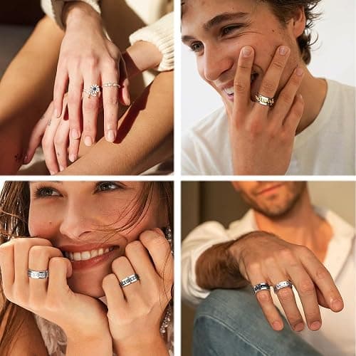 FASACCO 12Pcs Fidget Anxiety Rings for Women Men - Spinner Fidget Rings for Anxiety Relieving Stress Flower Moon Star Stainless Steel Rings Adjustable Size 5 thumbnail 6