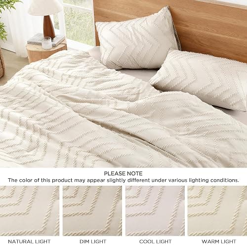 Litanika Full Size Comforter Sets Beige, Lightweight Fluffy Bedding Comforter Sets for Bed, 3 Pieces Cream Bed Set Gift Choice (79x90Inches, 1 Comforter and 2 Pillow Shams) thumbnail 8
