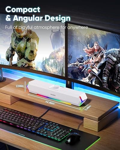 LENRUE G11 PC Speakers for Desktop, Touch Lights Computer Speakers with Surge Clear Sound, USB C/USB Powered for Computer Desktop PC Laptop Monitor (White) thumbnail 4