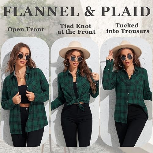 Deer Lady Plaid Flannel Shirts for Women Buffalo Plaid Shirts Oversized Long Sleeve Casual Button Down Blouse Top thumbnail 3