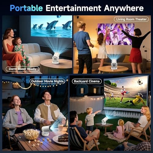 Kimwood Projector with Upgraded HiFi Speaker, [Built-in Apps] 1080P Mini Portable Projector Lower Noise Auto Keystone WiFi 6 Bluetooth 5.4 Ultra Short Throw Projectors for Big Screen in Small Room thumbnail 9