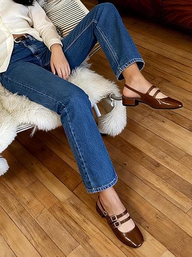 Mostrin Mary Jane Shoes Women Slingback Chunky Low Heels for Women Closed Rounded Toe Ankle Strap Pumps Daily Wedding Party Dress Shoes thumbnail 8
