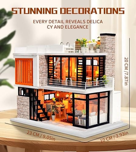 Spilay Dollhouse Miniature with Furniture,DIY Kit Mini Modern Villa Model with Music Box,1:24 Scale Creative Doll House Best Christmas Birthday Gift for Lovers Boys and Girls(Florence) - Florence With Music Box thumbnail 7