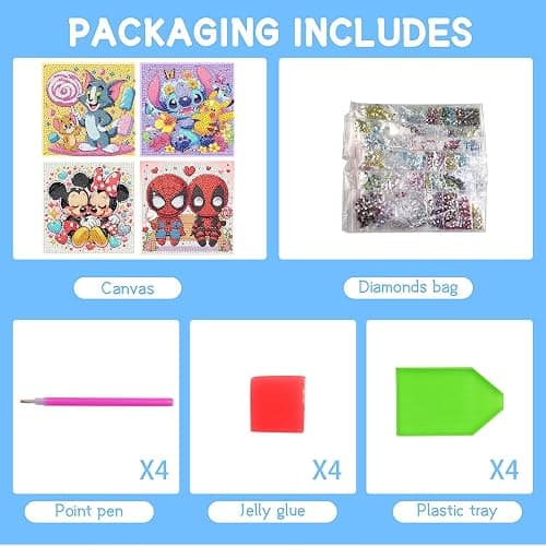 4 Packs Cartoon Diamond Art Kits for Kids,5D DIY Diamond Art Painting Kits for Kids Ages 4-8-12,Mosaic Kits Full Round Drills for Gifts and Home Wall Decor 6X6 Inch thumbnail 5