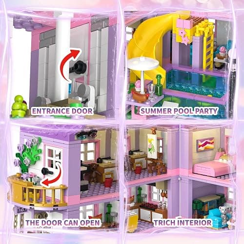 Purple Girls Summer Villa Friends Building Set Compatible with Lego 3 in 1 Friends Construction Educational Toy for Kids Age 8-12 and Up 1081 PCS thumbnail 4