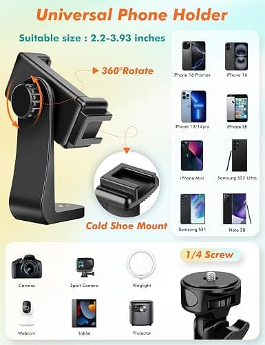 Nineigh 71" Tripod for iPhone, Phone Tripod Selfie Stick with Remote, Cell Phone Tripods & Tall Travel Tripods for Recording Video Selfies Photo, Compatible with iPhone 17 16 15 14 Pro Max 13 Android thumbnail 6