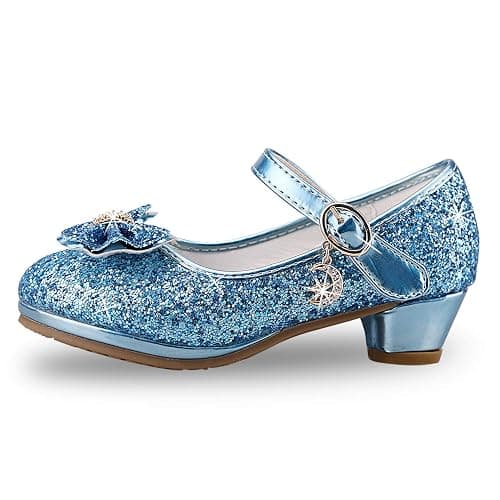 WYSBAOSHU Girls Princess Shoes Glitter and Sparkle High Heel Shoes Closed Toe for Party Festival Dance thumbnail 2