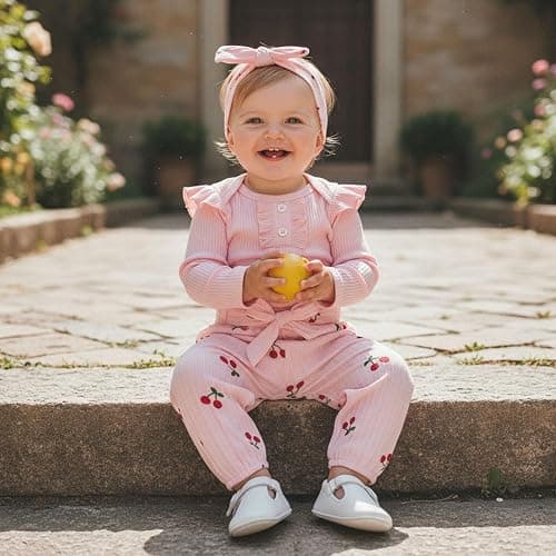 Suolongsama Newborn Baby Girl Clothes 3 6 12 18 Months Knit Long Sleeve Bubble Romper Cherry Printed Pants Headband Spring thumbnail 2