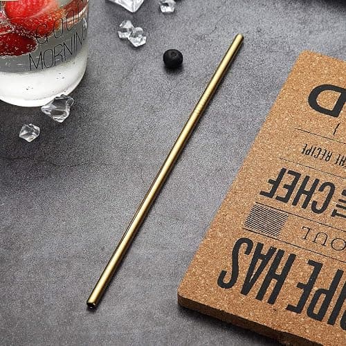 18 Piece Gold Stainless Steel Straws, 8.5 '' Reusable Drinking Straws,with Portable pouch,Suitable for wine and cold drinks (8 Straight/8 Bent/2 Brushes) thumbnail 9