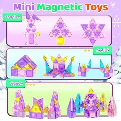SKTMYY Mini Magnetic Tiles,45PCS Portable Travel Magnetic Tiles Set with Iron Case for Kids Ages 3+,Creative STEM Montessori Toy for Girls,2 3 4 5 Year Old Girl Birthday Gift thumbnail 4