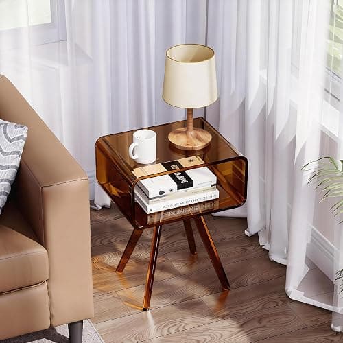 solaround Acrylic Side Table, Acrylic Nightstand Bedside Table for Bedroom (Dark Brown, 16.1'' x 11.8'' x 19.7'') thumbnail 5