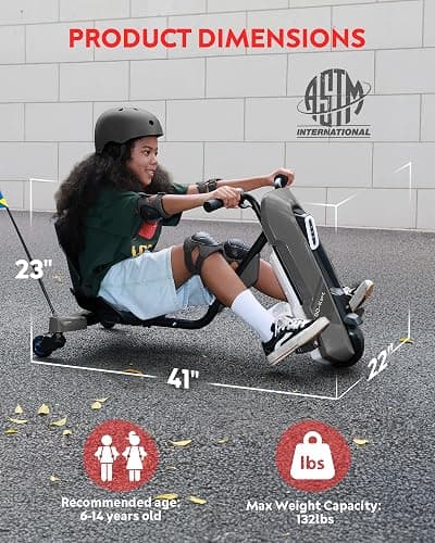 Electric Go Kart for Kids Ages 6-12 - 12V Drifting Go Cart Shift - 360° Spin, Twist Grip, Stepless Speed, Max 5 MPH, 3 Adjustable Seat, Music, Drift Kart for Riders up to 132 lbs, Black thumbnail 2