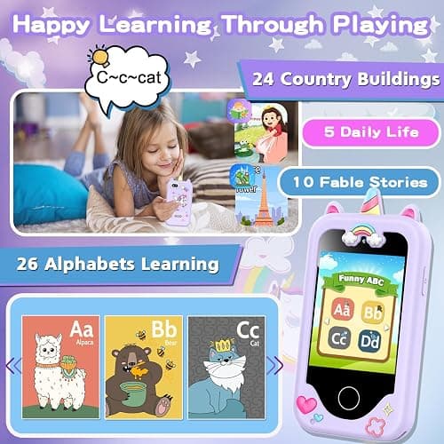 Kids Smart Phone for Girls, Christmas Birthday Gifts for Girls Age 3-10 Kids Toys Cell Phone, 2.8" Touchscreen Toddler Learning Play Toy Phone with Dual Camera, Game, Music Player, 8GB Card Purple thumbnail 4