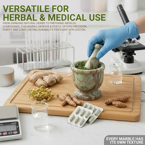 UrbanFocal Marble Mortar and Pestle Set 4" Inch Handmade Hand Grinder for Kitchen Ideal Mortar and Pestle Set Spice Grinder and Garlic Crusher, Green Onyx thumbnail 8
