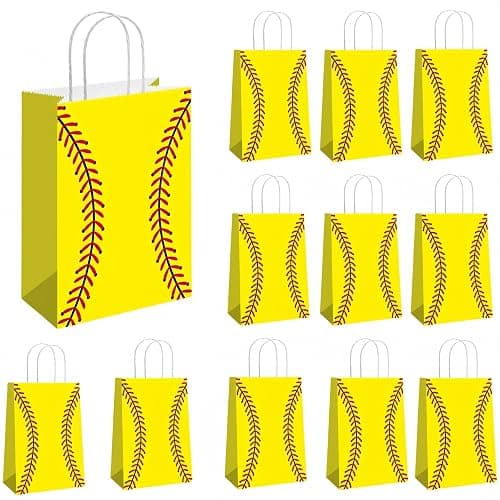 Küchera Softball Gift Bags for Team Girls – 12 Pack Softball Goodie Bags for Birthday, Party Favors, End of Season Gifts, Snack Treat Holders, Kraft Paper Bag with Handles - Image 1