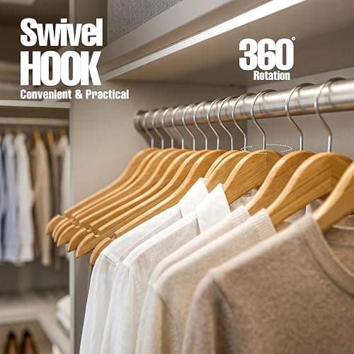 Utopia Home Premium Wooden Hangers 30 Pack - Durable & Slim Coat Hanger - Suit Hangers with 360-Degree Rotatable Hook - Wood Hangers with Shoulder Grooves (Natural) thumbnail 5