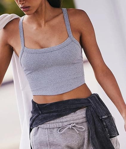 Bicondo Tank Tops for Women Scoop Neck Crop Tops Athletic Workout Tops Cute Seamless Cami Ribbed Tank Top thumbnail 4