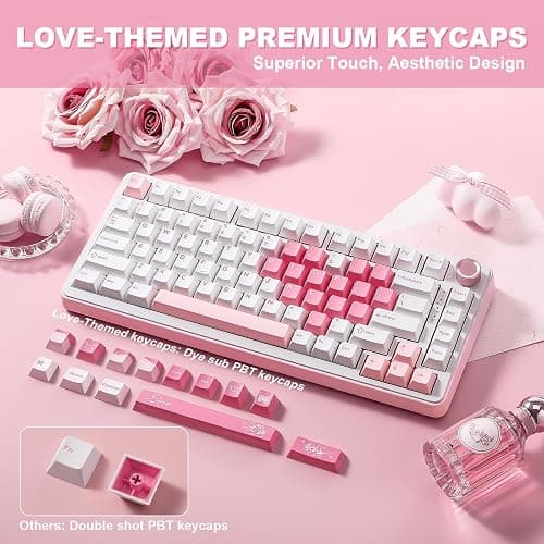 YUNZII B75 PRO Wireless Mechanical Keyboard,75% Gaming Keyboard Gasket Hot Swap Custom Keyboard with Knob,Pre-lubed Switches RGB,Bluetooth/Type-C/2.4G (White Heart, Cocoa Cream V2 Switch) thumbnail 7