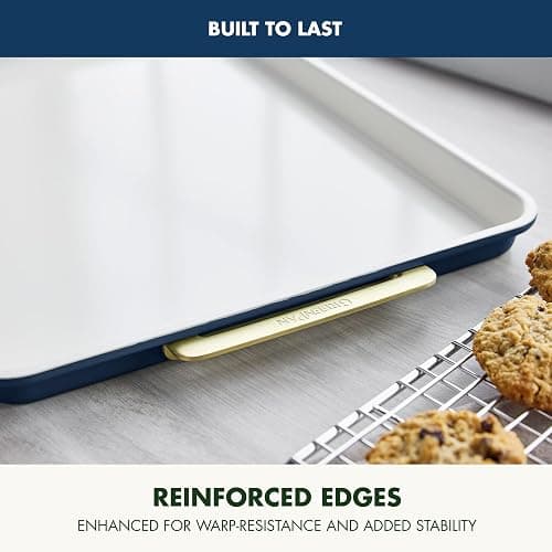 GreenPan Bakeware 13"x18" Half Baking Sheet Pan, Ceramic Nonstick Baking Pan, PFAS & BPA Free, Gold Handles, Durable Steel, Versatile & Space Saving Ovenware, Freezer to Oven Dish, Oxford Blue thumbnail 6