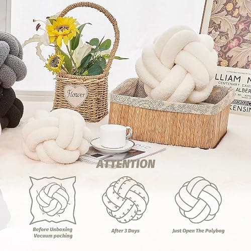 Uvvyui Knot Pillow Ball, Soft Ivory Home Decor Knotted Pillows, Handmade Round Plush Throw Pillow, Aesthetic & Cute Large Decorative Pillows for Bed, Floor, Couch, Bedroom Home Decor 11 inches thumbnail 4
