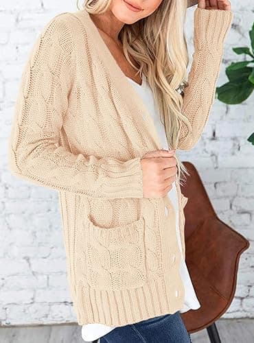 PRETTYGARDEN Women's Open Front Cardigan Sweaters Fall Fashion Button Down Cable Knit Chunky Winter Clothing Outerwear Coats thumbnail 5