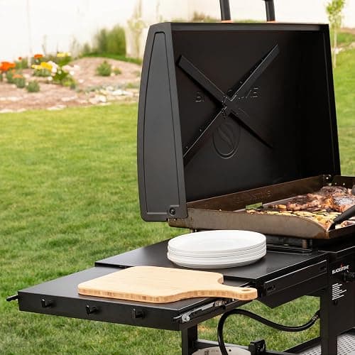 Blackstone Original 36" Griddle, Portable Outdoor Grill with Built-In Hood, Black - Includes Extendable Side Shelves and Caster Wheels | Powder Coated Steel, 4 Burner, Propane, Extendable Side Shelf thumbnail 8