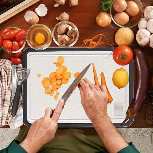 Stainless Steel Cutting Boards for Kitchen, 2-in-1 Chopping Boards | Metal Cutting Board Non Toxic, Food Grade Stainless Steel/Wheat Straw PP, Dishwasher Safe, Large for Meat, 16”×11” thumbnail 5