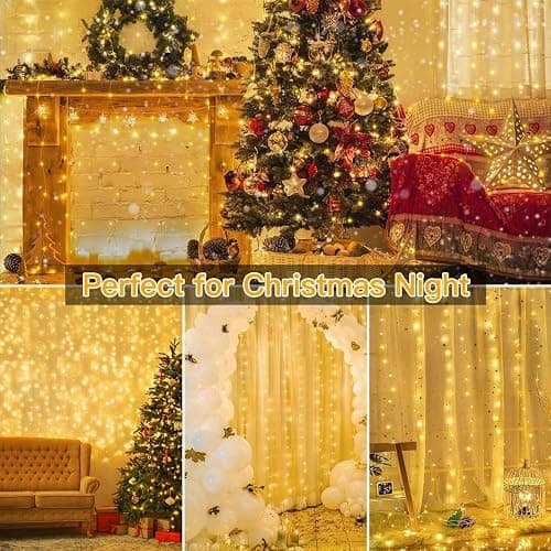 Curtain Lights, 300 LED Dimmable Fairy Lights with Remote and Timer, 8 Modes, USB Powered String Lights for Room Wall Party Xmas Indoor Decor, Warm White, 2 Pack - Warm White - 2 Pack thumbnail 7