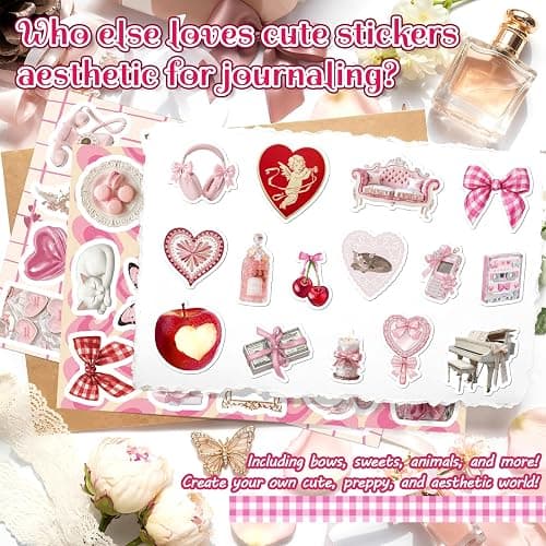 200PCS Pink Coquette Stickers for Girls, Cute Aesthetic Vinyl Stickers for Scrapbooking, Laptop, Phone, Guitar & Water Bottles thumbnail 7