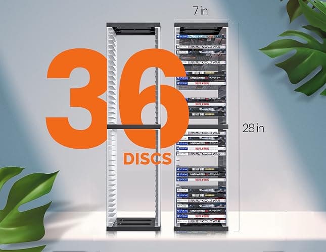 Skywin Video Game Storage Stand Tower, Video Game Storage Organizer for PS5/ PS4/ PS3/ Xbox Series S & X/Xbox one Game, Universal Game Disc Holder, 36 CD Storage Disk Tower for PS (White) thumbnail 2