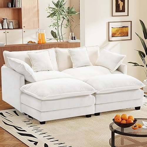 77.6" Modular Sectional Sofa,Loveseat Couch for Living Room, Modern Deep Seat Sofa 2 Seater Chenille Fabric Comfy Cloud Couches with Throw Pillows & Ottoman for Apartment,Small Spaces thumbnail 2