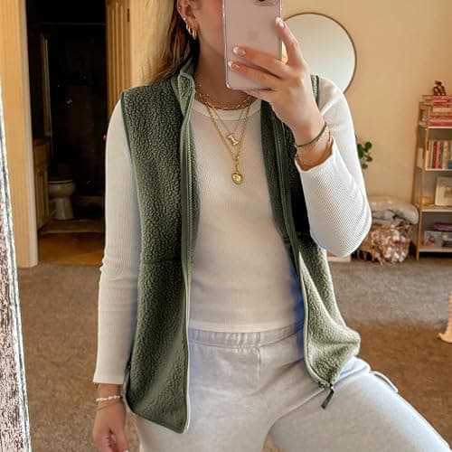 Hixiaohe Sherpa Fleece Vest for Women Trendy Warm Sleeveless Vests Jacket Lightweight Zip Coats with Pockets Fall Outerwear thumbnail 5