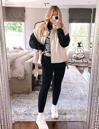 APAFES Women Oversized Fleece Vest Winter Warm Stand Collar Flysleeve Fuzzy Jackets Outerwear Coat with Pockets thumbnail 4