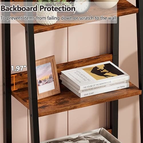 Furologee 5-Tier Ladder Shelf, Ladder Bookshelf with Removable Drawer, Rustic Bookcase Storage Rack Organizer, Wood Metal Freestanding Storage Shelf for Living Room, Home Office, Bedroom, Balcony thumbnail 7