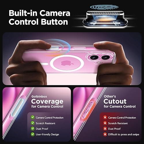 GolbinBox Magnetic for iPhone 16 Case with Camera Control Button,Compatible with MagSafe,[Full Camera Protection][2 Privacy Screen Protectors] Shockproof Phone Cover for iPhone 16 6.1 Inch (Clear) thumbnail 3