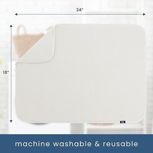 S&T INC. Dish Drying Mat XL, 18” x 24”, Absorbent Microfiber Kitchen Counter Mat, Dish Drying Pad for Dishes, Utensils, Pots and Pans, Extra Large, Cream - Cream - 18" x 24" thumbnail 3