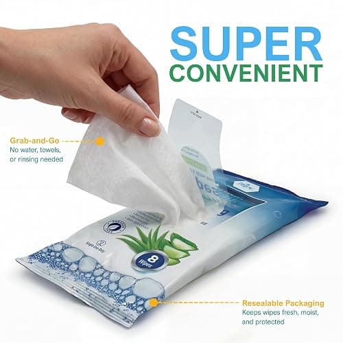 MED PRIDE Hospital Wipes for Bathing, Waterless Rinse Free Bath Wipes for Adults, Microwavable Soft Thick, 12 Packs (96 Count), Aloe Vera thumbnail 9