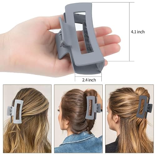 Sisiaipu 4 Inch Big Hair Claw Clips 6 Pcs Large Claw for Thick Hair Square Hair Clips for Women Rectangle Hair Clips Nonslip Acrylic Banana Jaw Clips Hair Accessories for Girls (Grey) thumbnail 3