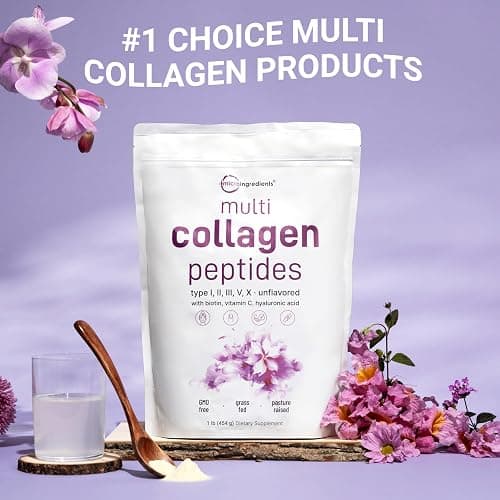 Micro Ingredients Multi Collagen Peptides Powder, 16oz | Full Spectrum Type I, II, III, V, X + Biotin, Hyaluronic Acid, & Vitamin C | Unflavored | Keto & Paleo Friendly | Non-GMO thumbnail 2