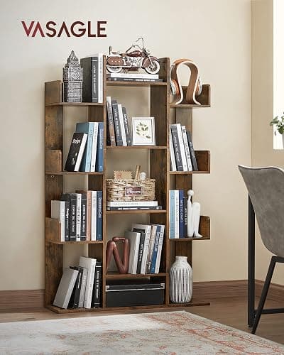 VASAGLE Bookshelf, Tree-Shaped Bookcase with 13 Storage Shelves, Rounded Corners, 9.8”D x 33.9”W x 55.1”H, Rustic Brown ULBC67BXV1 thumbnail 2