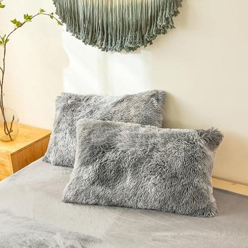 Besfunny Plush Fluffy Tie Dye Dark Gray Comforter Cover Queen Set – Faux Fur Plush Tie Dye Dark Gray Bedding 3-Piece Set (1 Duvet Cover + 2 Furry Pillow Shams) Cozy Bed Set thumbnail 6