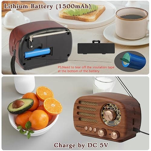 M-Amazup Radios Portable AM FM SW, Retro Radio with Speaker, Transistor Radio Bluetooth 5.3, Rechargeable Battery Powered, TWS, Support TF Card/MP3/USB Playing, Gifts for Senior, Light Wood thumbnail 6
